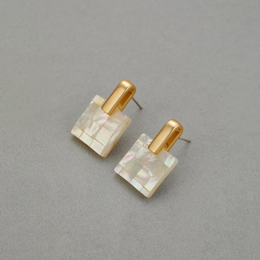 14K Gold Mother of Pearl Square Earrings