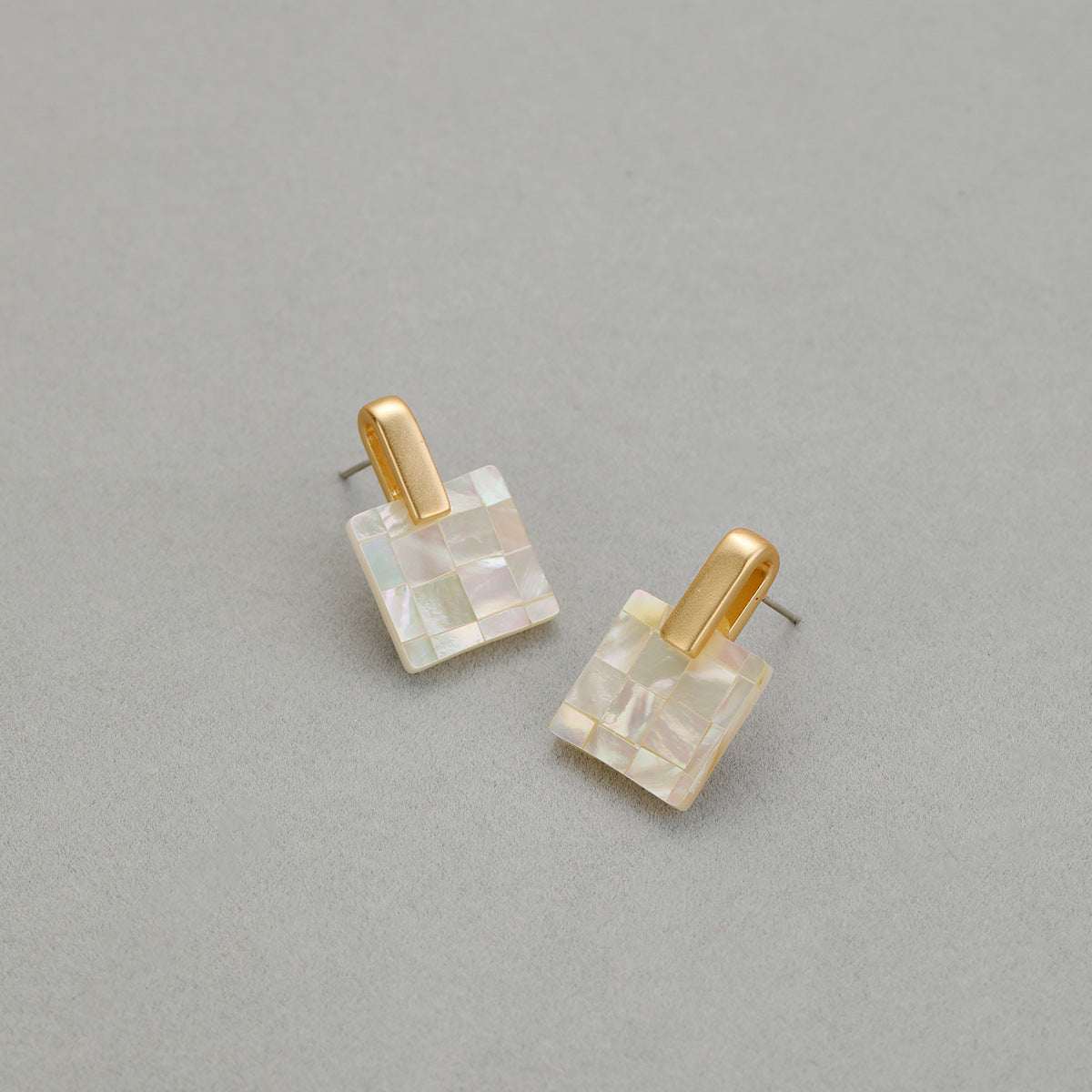 14K Gold Mother of Pearl Square Earrings