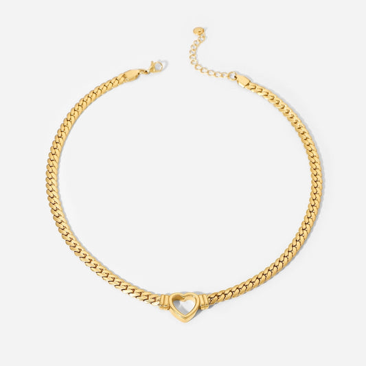 14K Gold Heart-Shaped Snake Bone Chain Necklace – Luxe Edition