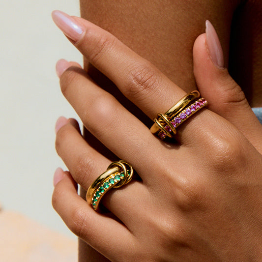 Iris Gala 18K Gold Double-Band Mosaic Ring