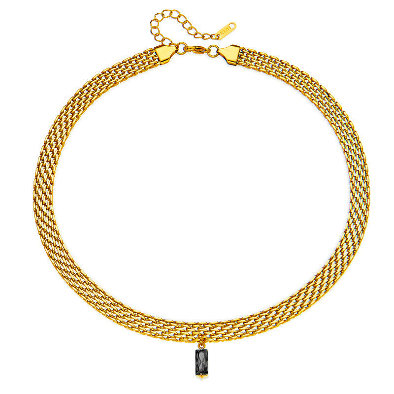 Woven Necklace with Multicolor Natural Crystals