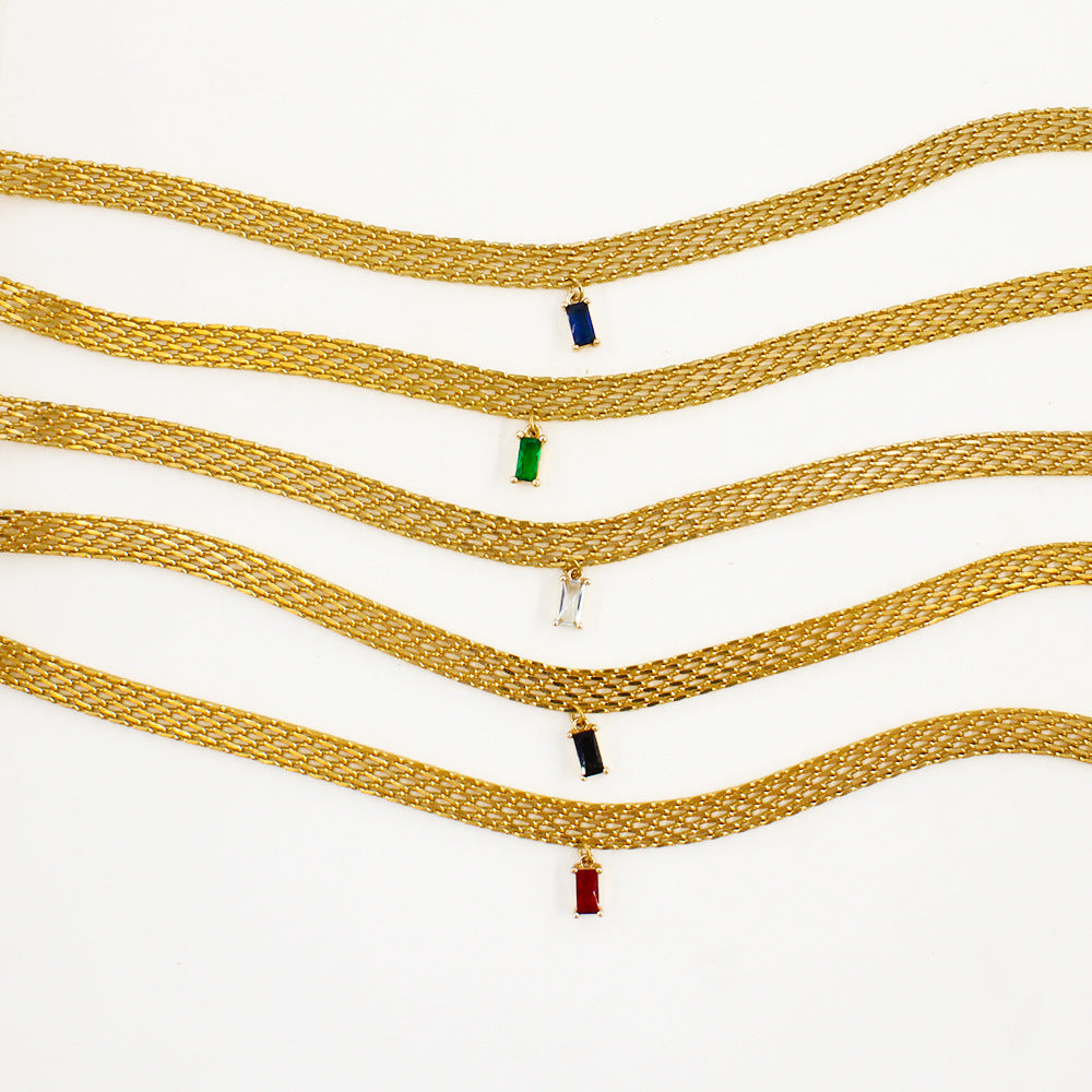 Woven Necklace with Multicolor Natural Crystals