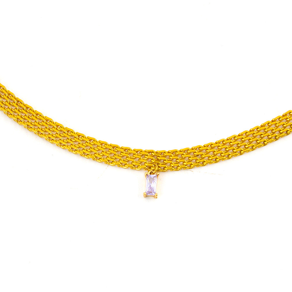 Woven Necklace with Multicolor Natural Crystals