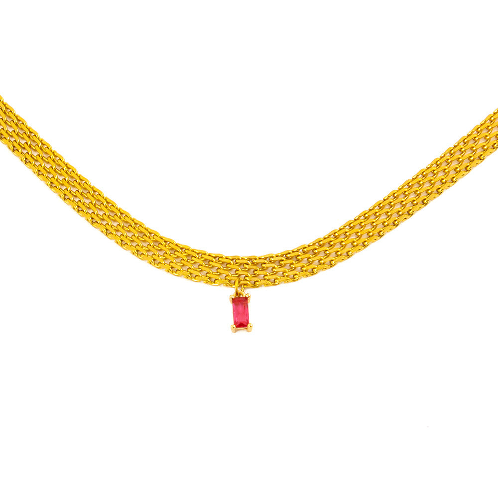 Woven Necklace with Multicolor Natural Crystals