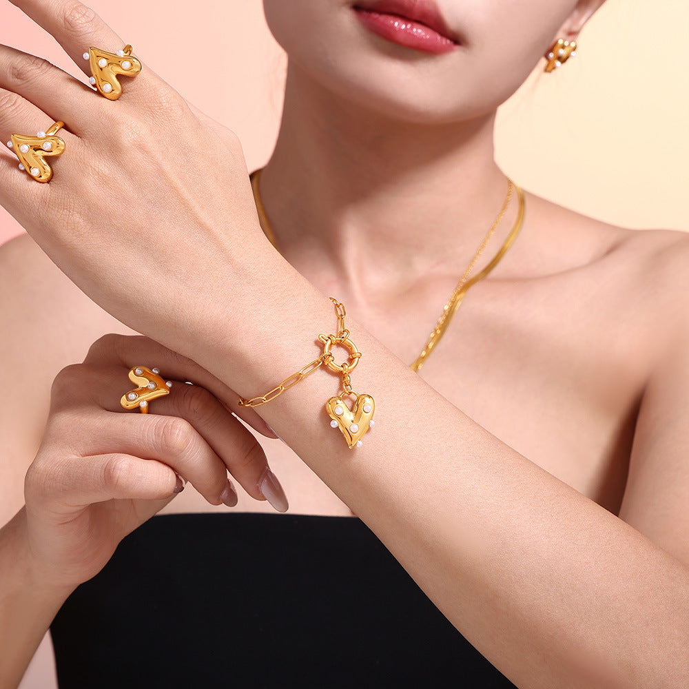 18K gold-plated pearl heart jewelry set