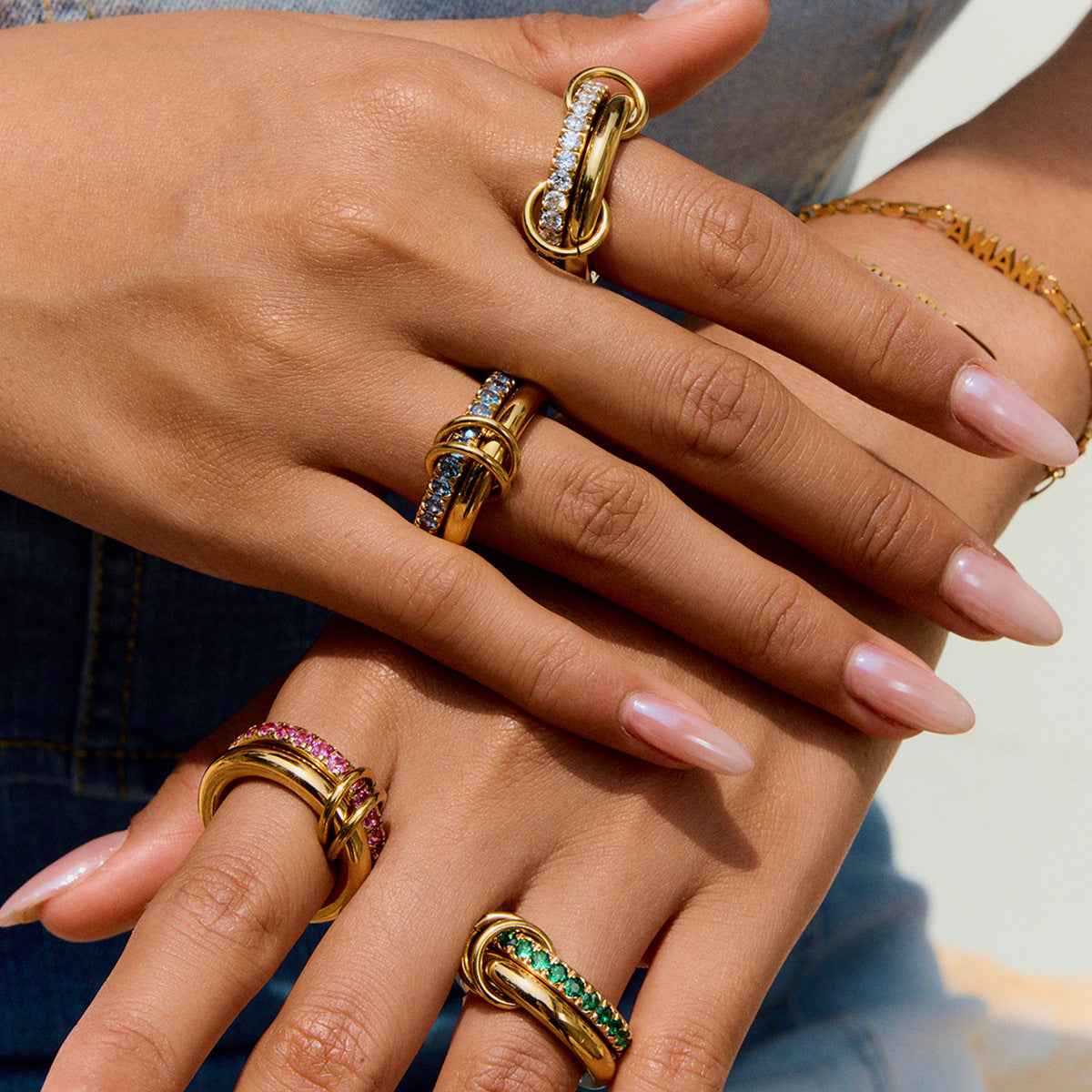 Colorful Diamond Double Band Stacking Ring