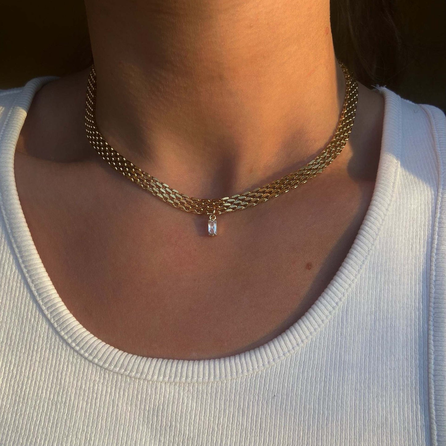 Woven Necklace with Multicolor Natural Crystals