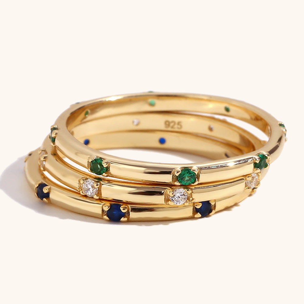 Dainty 18K Gold Plated Sterling Silver Hoop Ring – Natural Crystal & Micro Pavé Accents