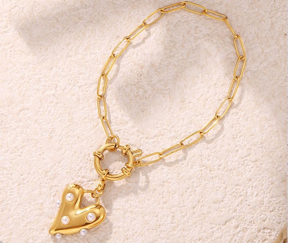 18K gold-plated pearl heart jewelry set