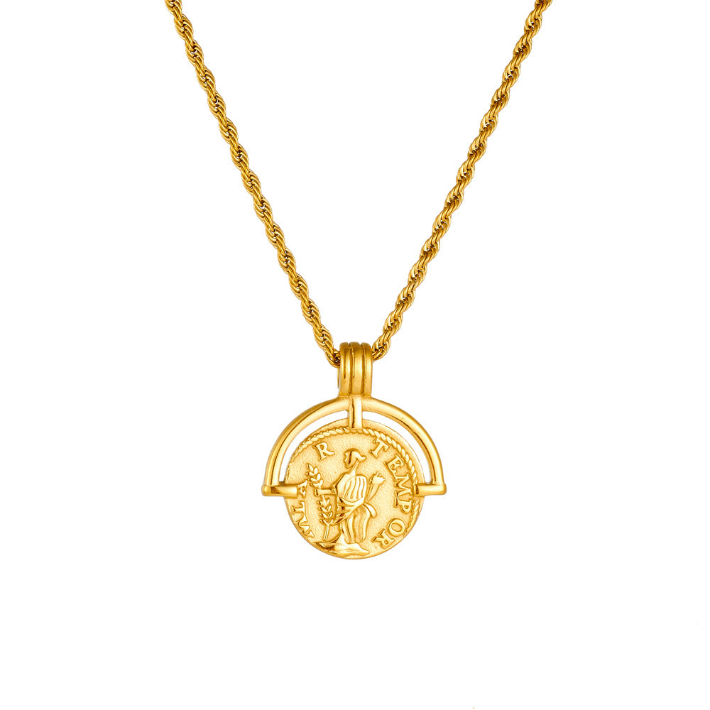 Gold Roman Arc Pendant Necklace – Ancient-Inspired, Adjustable Rope Chain