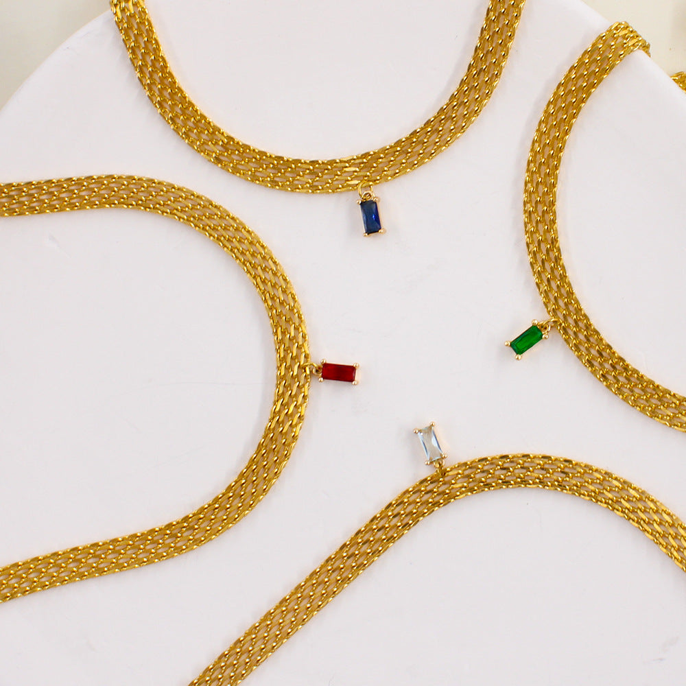 Woven Necklace with Multicolor Natural Crystals