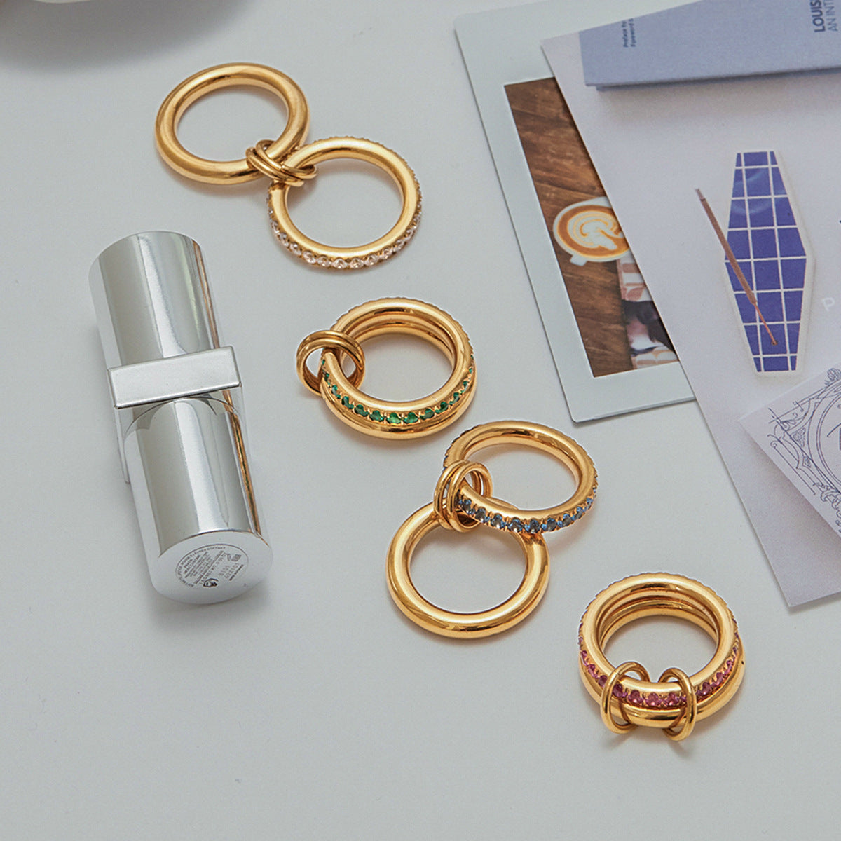 Colorful Diamond Double Band Stacking Ring