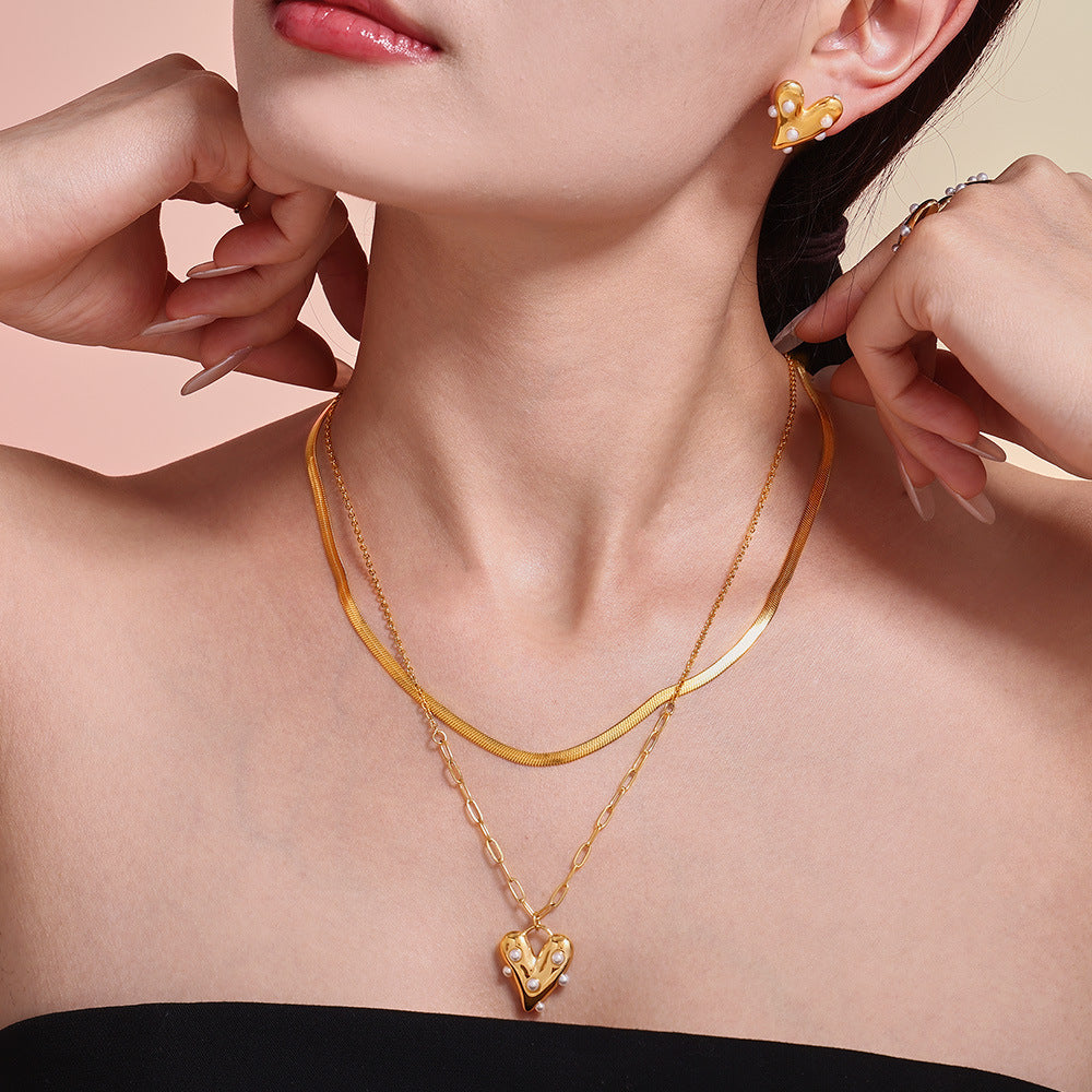 18K gold-plated pearl heart jewelry set