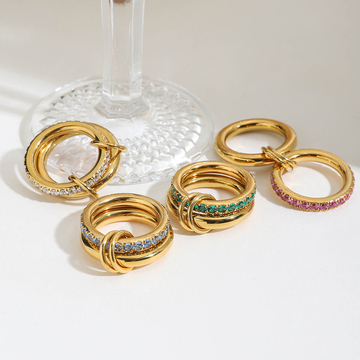Colorful Diamond Double Band Stacking Ring