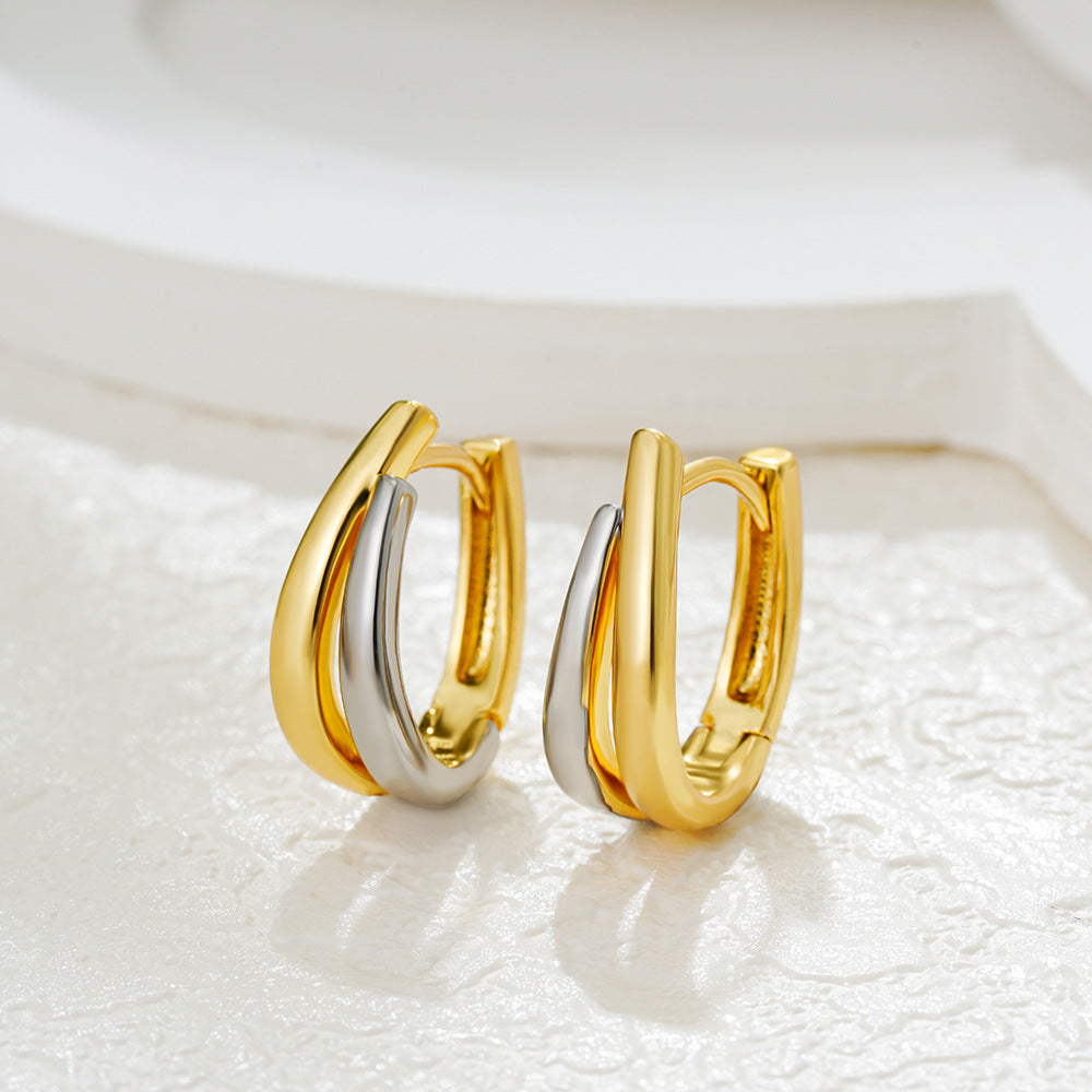 Mixed Metal Crossover Hoop Earrings