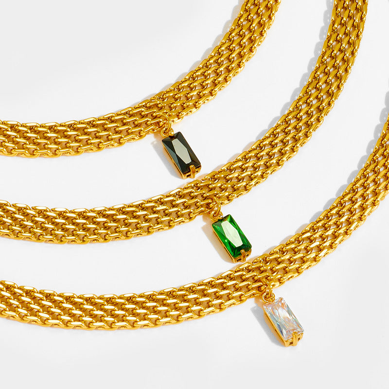 Woven Necklace with Multicolor Natural Crystals