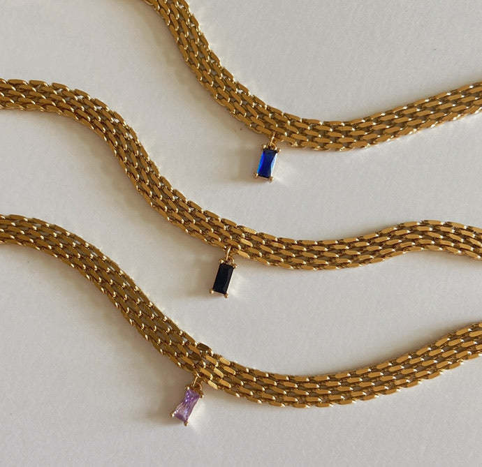 Woven Necklace with Multicolor Natural Crystals