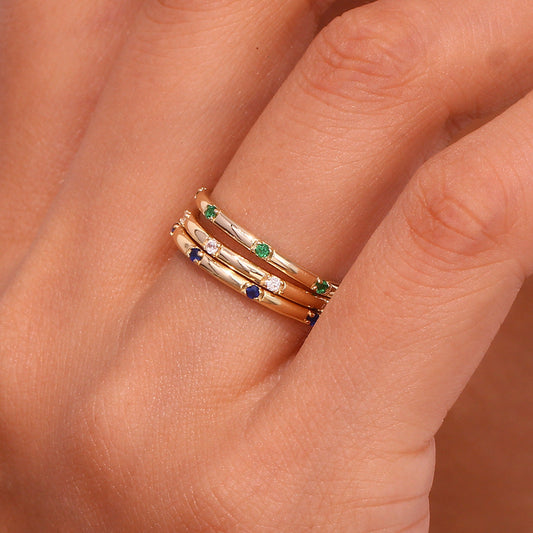 Dainty 18K Gold Plated Sterling Silver Hoop Ring – Natural Crystal & Micro Pavé Accents