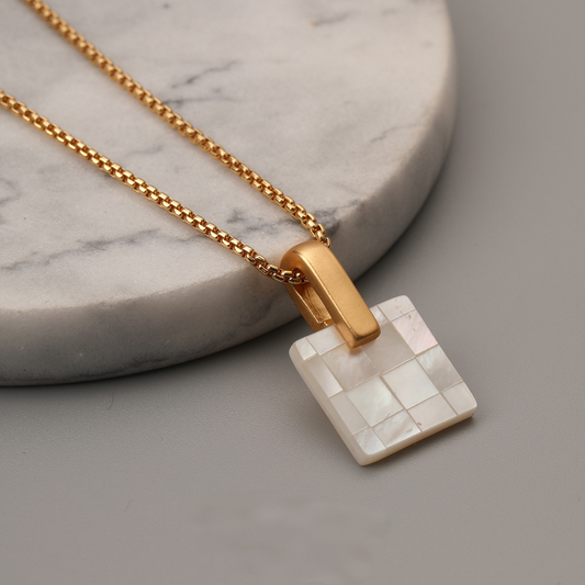 14K Gold Mother of Pearl Square Pendant Necklace