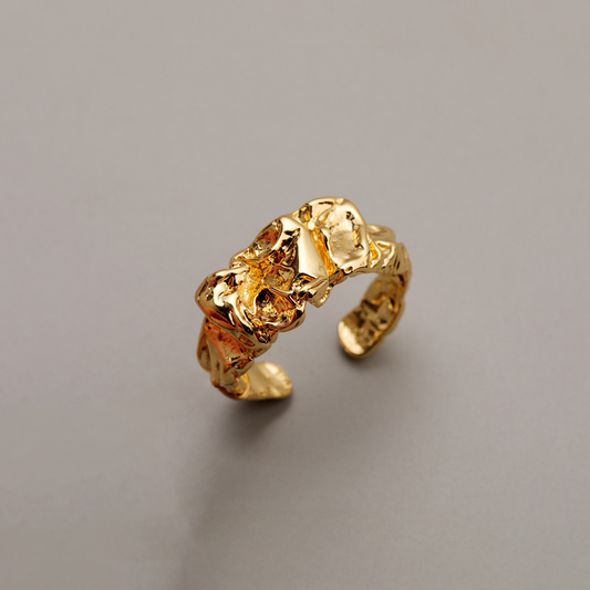 14K Gold Irregular Lava Open Ring