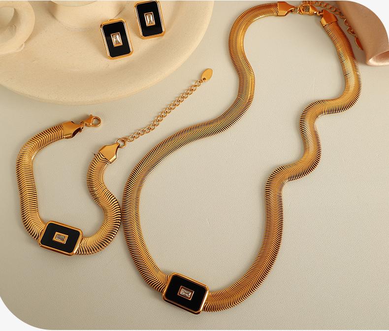 Flat Snake Chain Jewelry Set – Shell and Turquoise Necklace with Coordinated Bracelet & Earrings