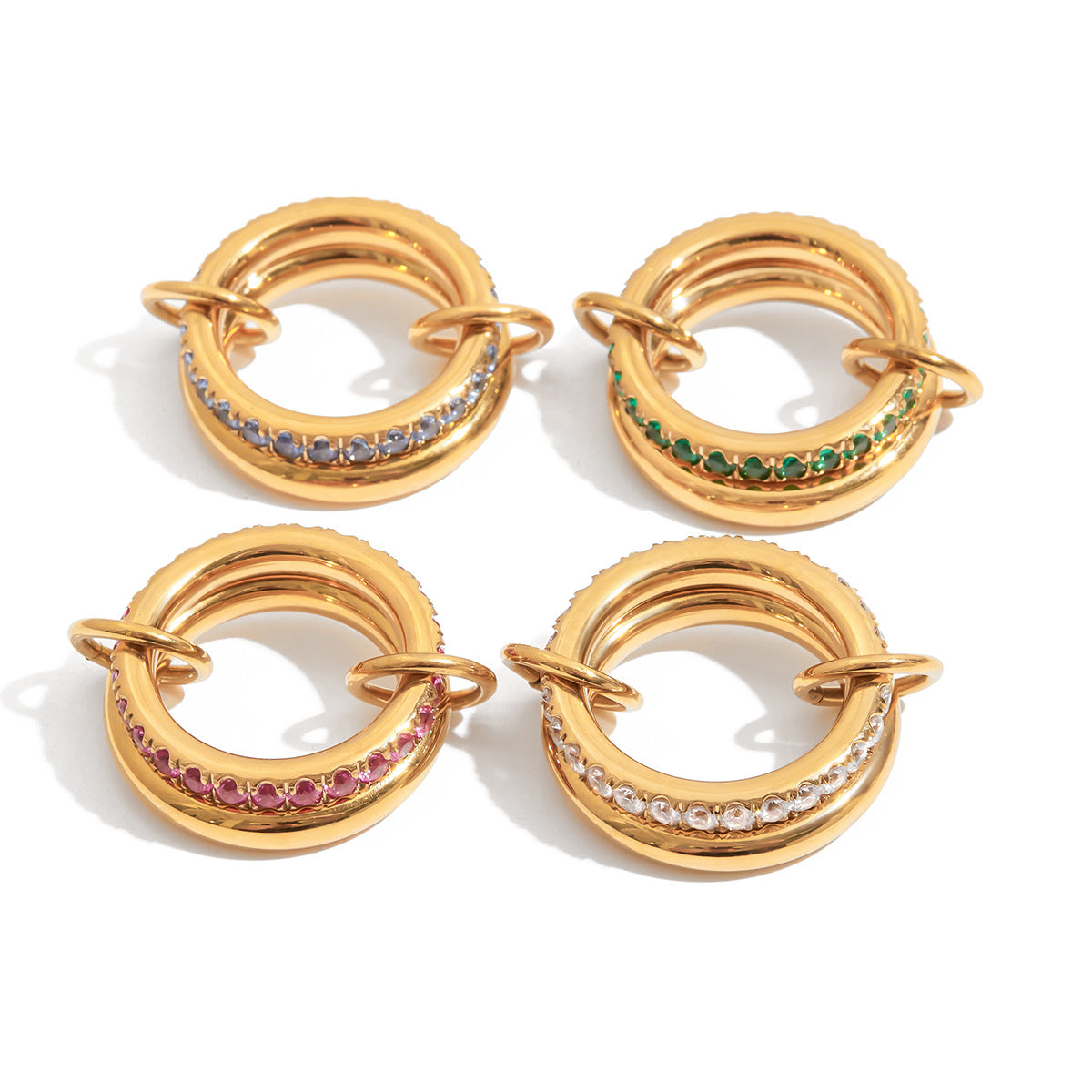 Colorful Diamond Double Band Stacking Ring