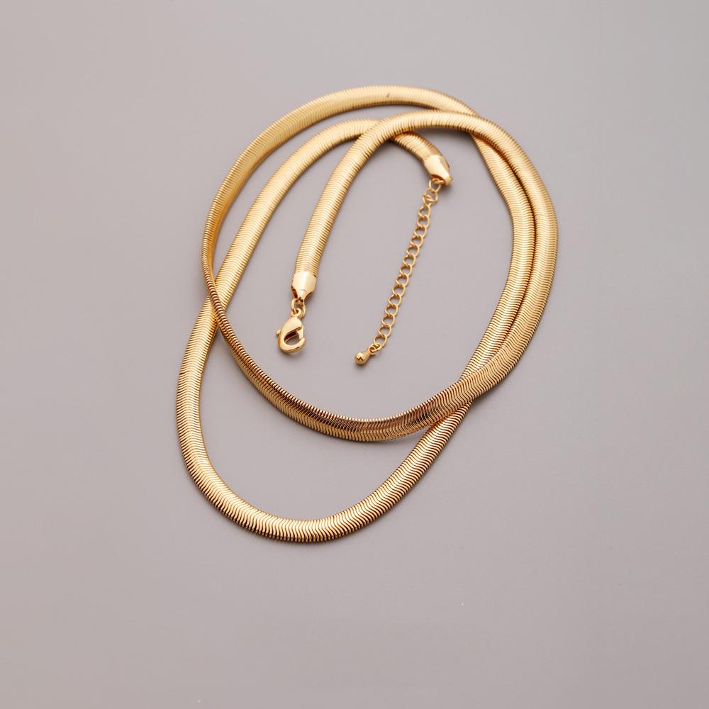 14K Gold Flat Snake Chain Fashion Thick Vintage Statement Necklace