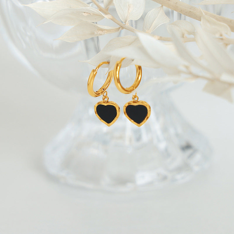 Peach Heart Earrings with Black Drop Glaze