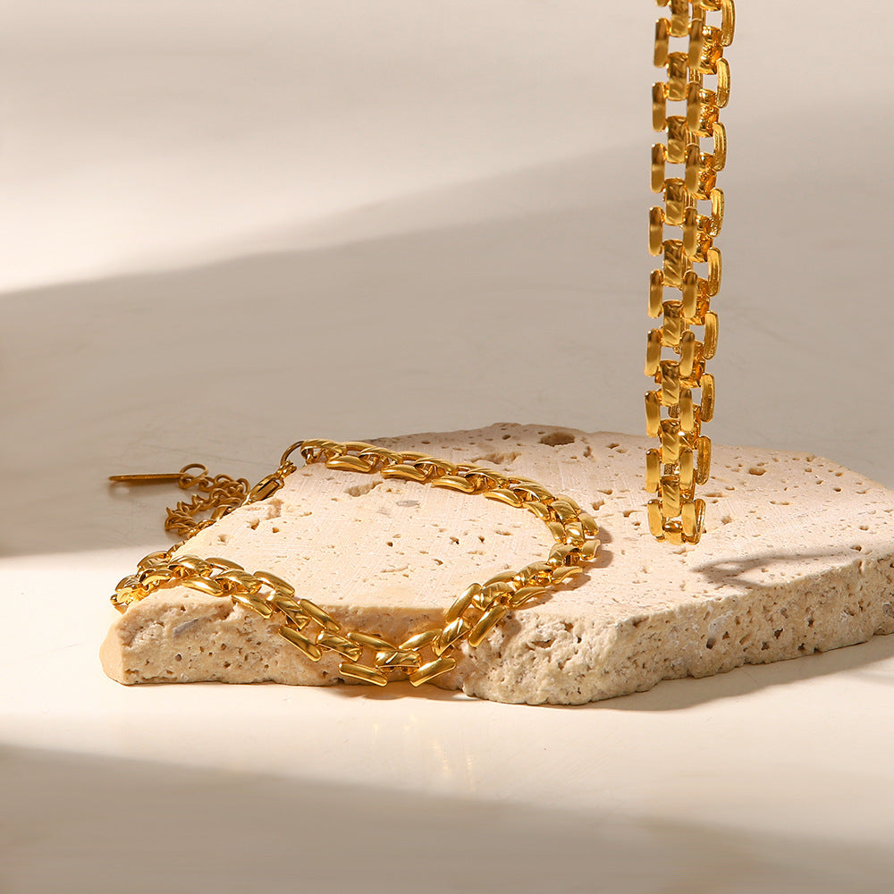 Vintage Watch Strap Chain Bracelet – Gold-Tone Statement Piece