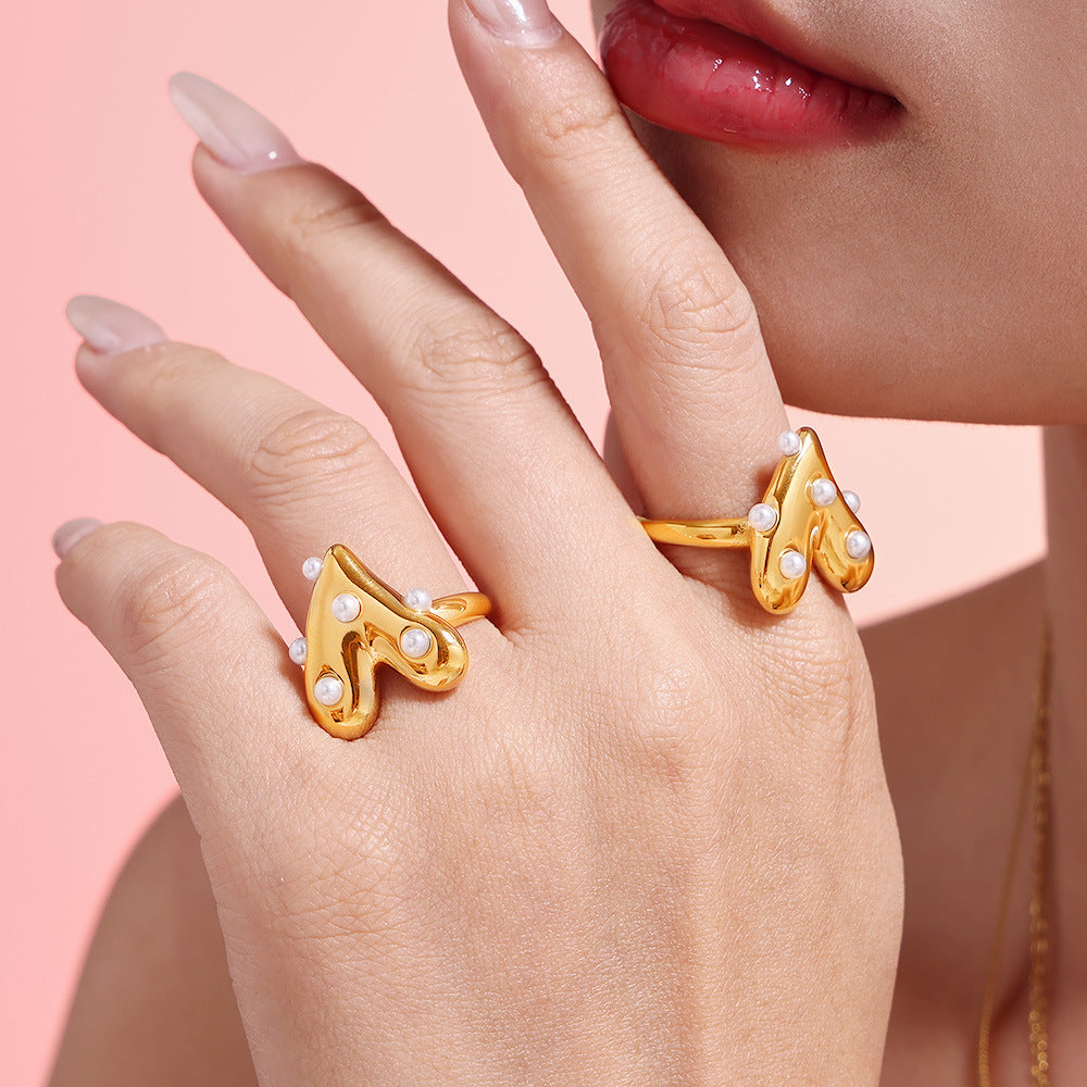 18K gold-plated pearl heart jewelry set