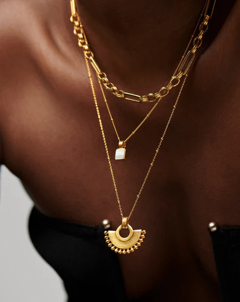 Mother of Pearl Bobble Chain Necklace – Square Pendant with Ridge Link