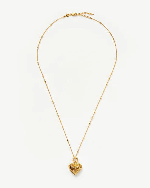 Gold Puffed Heart Necklace – Ridge Detail & Rope Ring, as Seen in Barbie