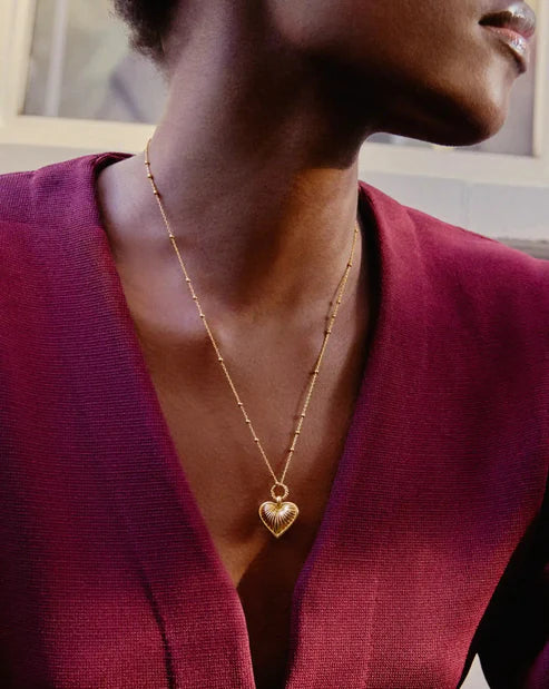 Gold Puffed Heart Necklace – Ridge Detail & Rope Ring, as Seen in Barbie