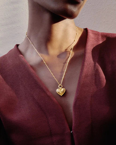 Gold Puffed Heart Necklace – Ridge Detail & Rope Ring, as Seen in Barbie