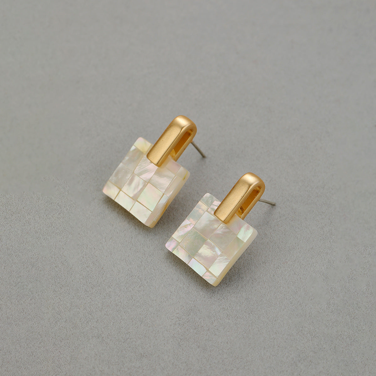14K Gold Mother of Pearl Square Earrings