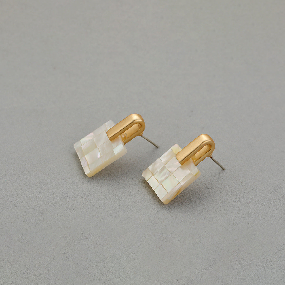 14K Gold Mother of Pearl Square Earrings