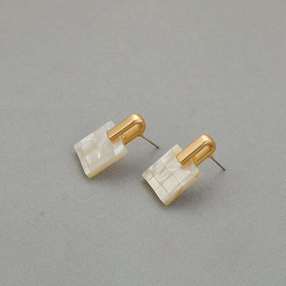 14K Gold Mother of Pearl Square Earrings