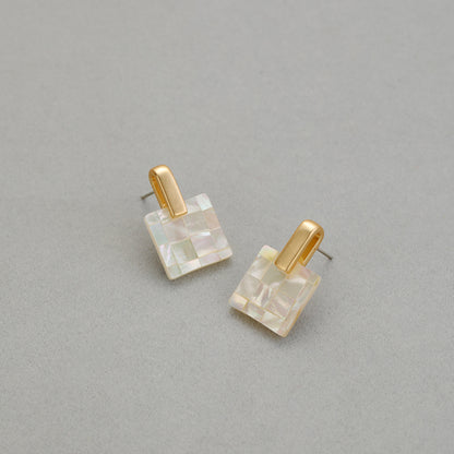 14K Gold Mother of Pearl Square Earrings