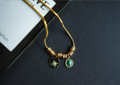 18K Gold-Plated American Retro Aventurine Pendant