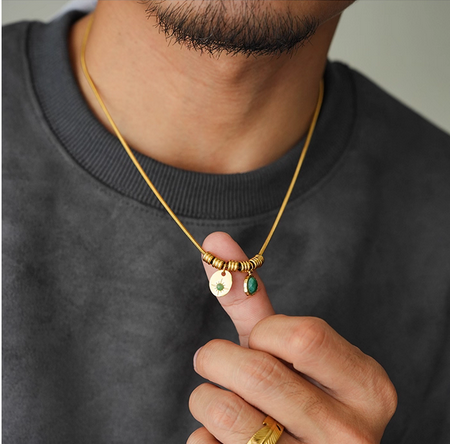 18K Gold-Plated American Retro Aventurine Pendant