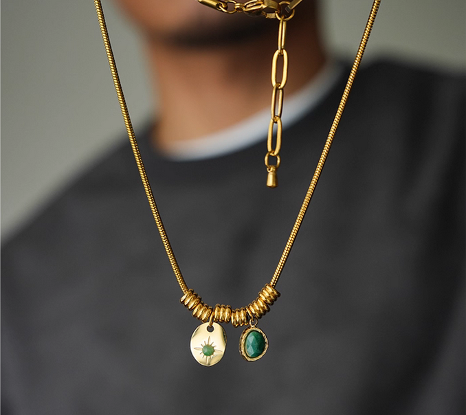 18K Gold-Plated American Retro Aventurine Pendant