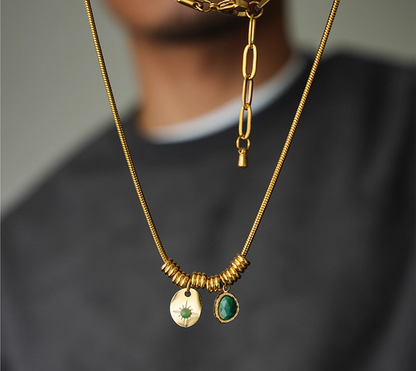 18K Gold-Plated American Retro Aventurine Pendant