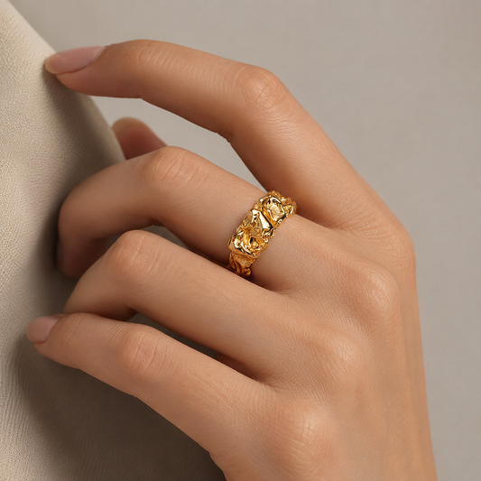 14K Gold  Irregular Lava Open Ring