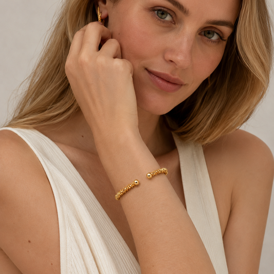 14K Gold Ripple Cuff Bracelet