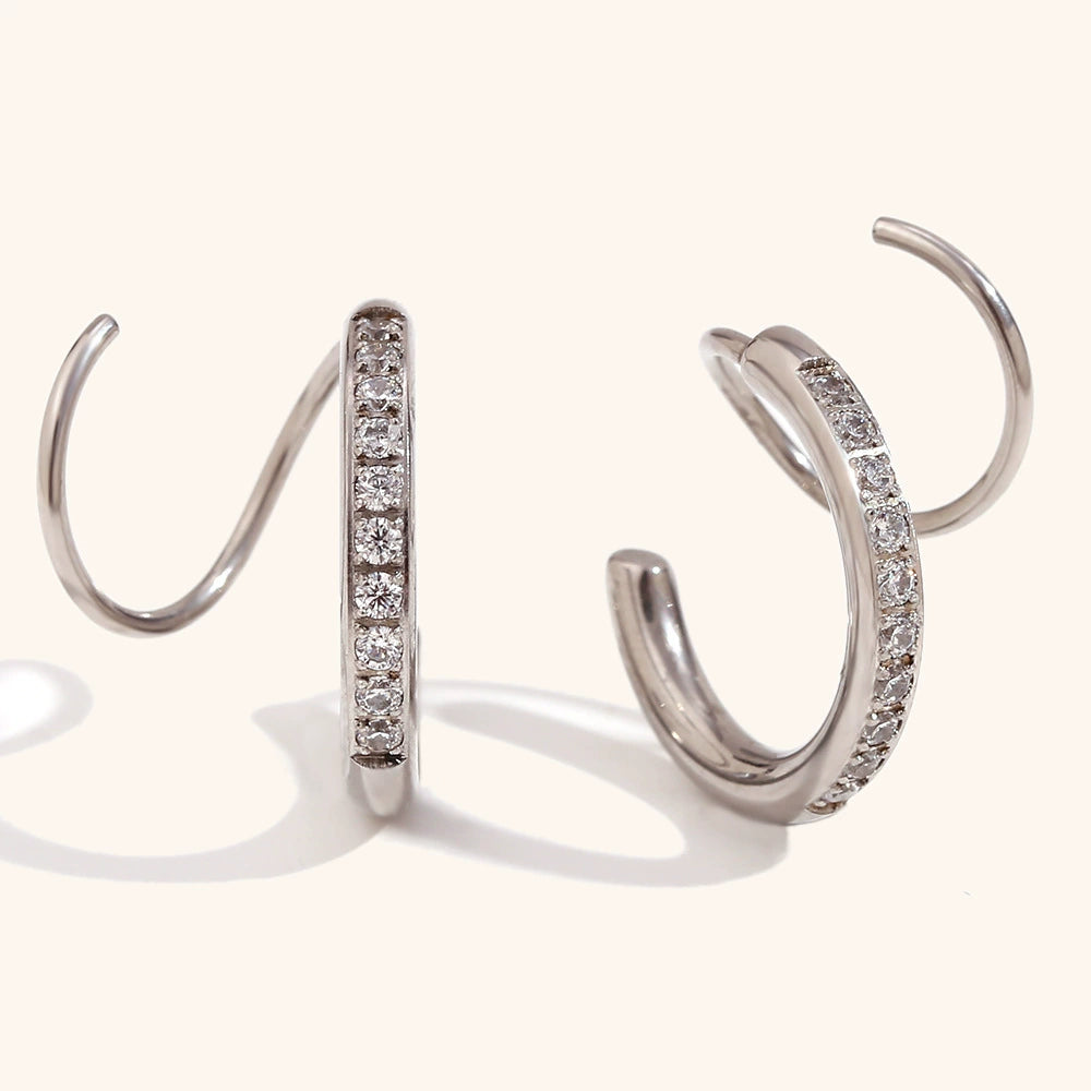 14K Gold Diamond-Encrusted Spiral Stud Earrings