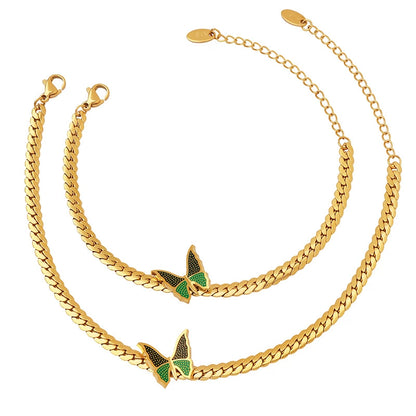 14K Gold Drip Butterfly Chain Bracelet & Anklet Jewelry Set