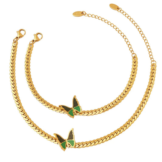 14K Gold Drip Butterfly Chain Bracelet & Anklet Jewelry Set