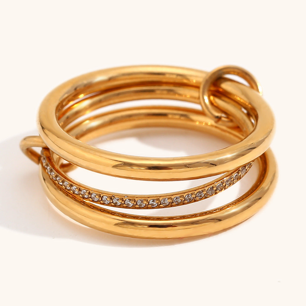 14K Gold Multi-layer Two-color Diamond Ring