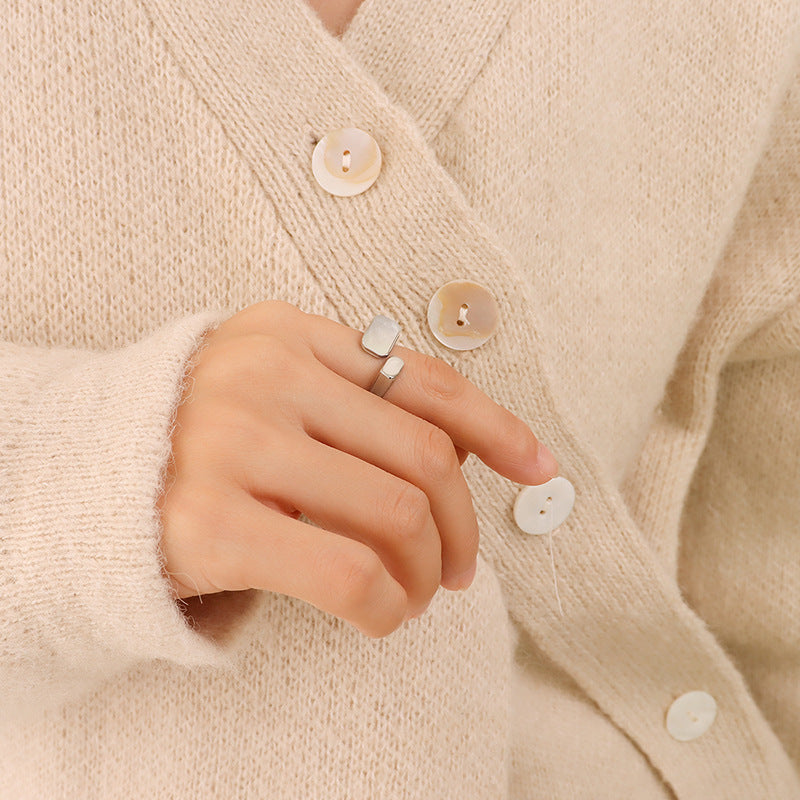 14K GOLD White Seashell Open Ring