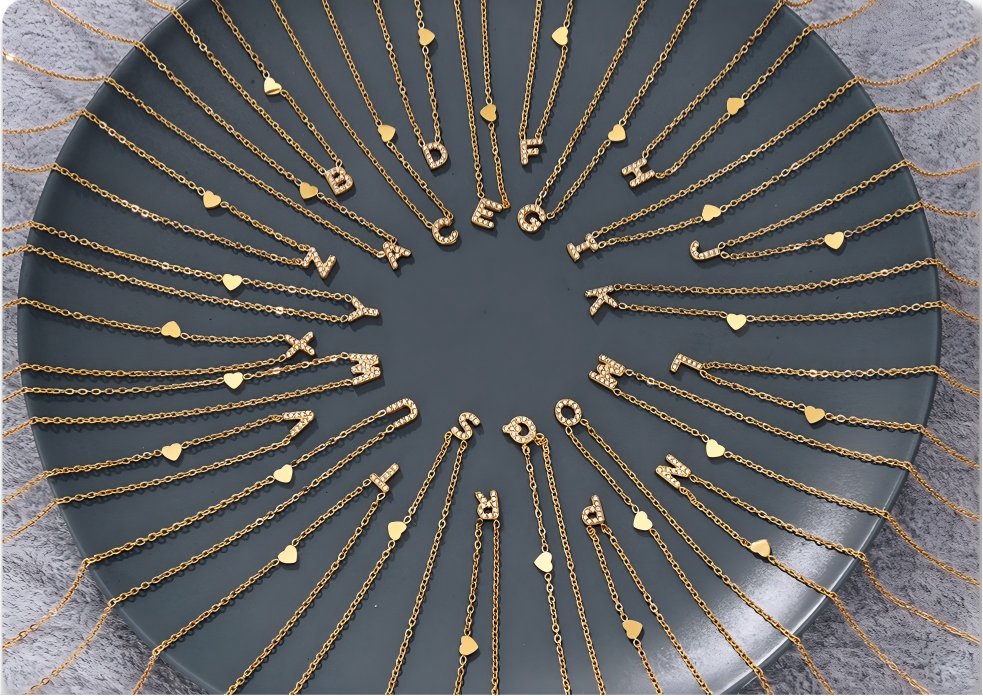 14K Gold Diamond Alphabet Jewelry Set